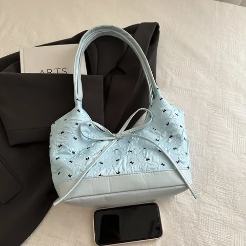 Women Bowknot Underarm Bag Contrast Color Quilted Polyester Casual Chic Commuter Shoulder Bag Fashion Sweet Chic Handbag