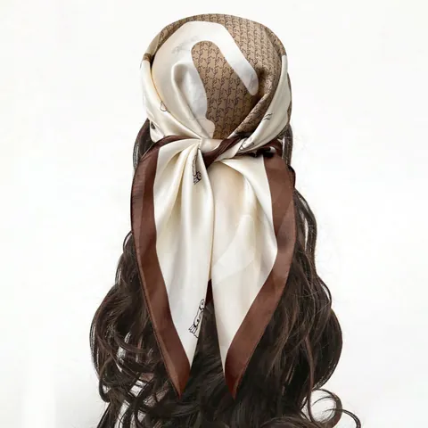 Vintage French Style Satin Square Scarf Horse Houndstooth Print Equestrian Hair Band Bag Wrap For Women Accessory