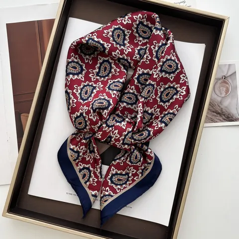 Pañuelo Cuadrado de Satén con Estampado de Cachemir Vintage para Mujer Pañuelo para la Cabeza de Moda Decorativo