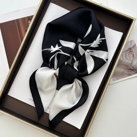 Damen Vintage Blumen Druck Satin Vierecktuch Elegant Botanisch Muster Haarband Modisch Büro Dame Kopftuch Halstuch Dekorative Schal