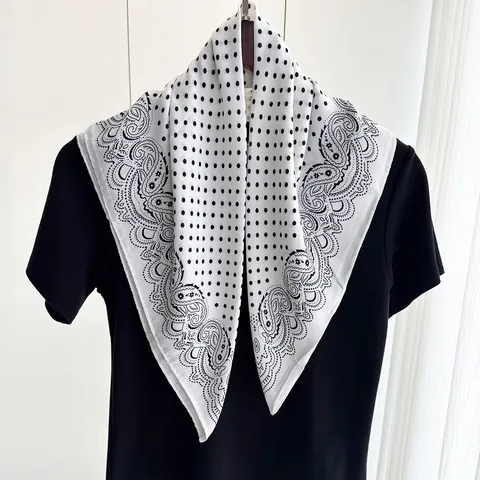 Vintage Women Polka Dot Paisley Print Cotton Linen Square Scarf Satin Feel Head Wrap Neck Scarf Elegant Luxury Shawl Bandana