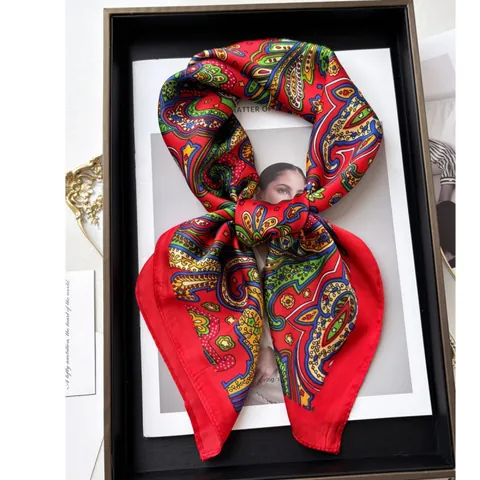 Roter Satin-Schal Mit Paisley-Muster Für Damen Klassisches Quadratisches Kopftuch Im Seidenlook Vintage Bohème Satin Hijab Halstuch
