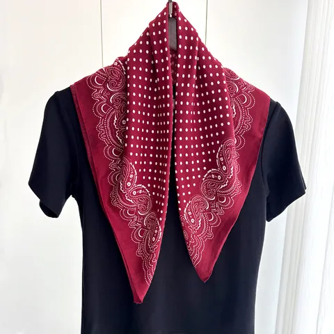 Vintage Women Polka Dot Paisley Print Cotton Linen Square Scarf Satin Feel Head Wrap Neck Scarf Elegant Luxury Shawl Bandana