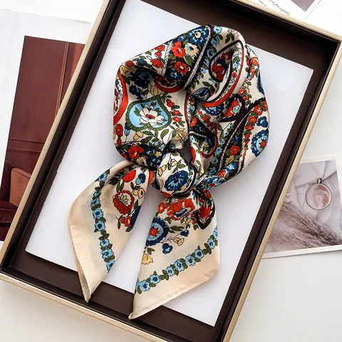 Elegant Satin Square Scarf Vintage Floral Paisley Print Fashion Neck Scarf For Women Professional Versatile Scarf Accessory