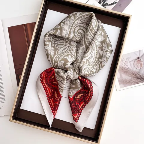 Pañuelo Cuadrado de Satén para Mujer Estampado Paisley Vintage Elegante Tacto de Seda Pañuelo Decorativo para el Pelo
