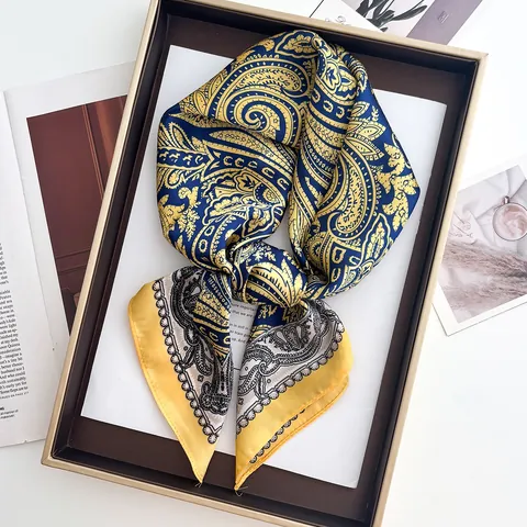 Pañuelo Cuadrado de Satén para Mujer Estampado Paisley Vintage Elegante Tacto de Seda Pañuelo Decorativo para el Pelo