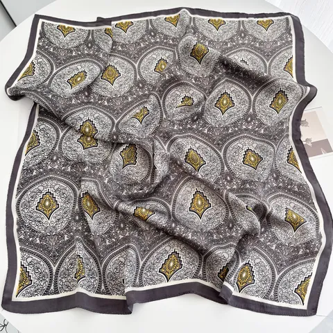 Foulard Quadrato in Satin con Stampa Floreale Paisley Vintage da Donna Elegante Francese Simil Seta Sciarpa Decorativa