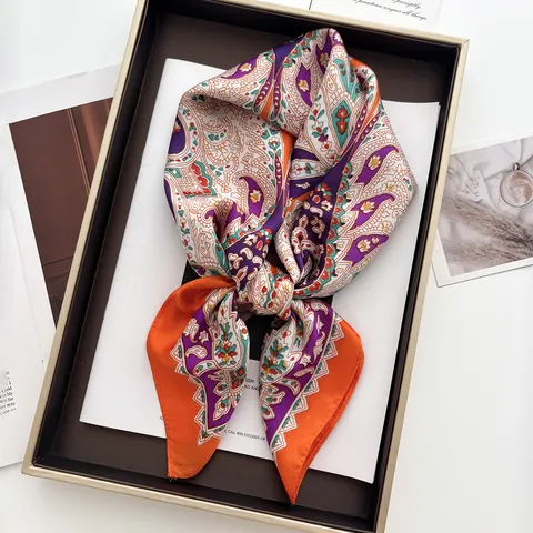 Pañuelo Cuadrado de Satén con Estampado Floral de Cachemira Vintage para Mujer Elegante Bufanda de Cuello con Tacto de Seda Pañuelo de Cabeza de Moda Accesorio de Bolso Pañuelo de Lujo