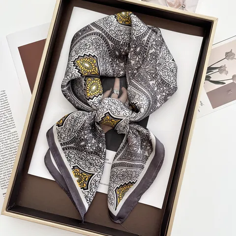 Foulard Quadrato in Satin con Stampa Floreale Paisley Vintage da Donna Elegante Francese Simil Seta Sciarpa Decorativa