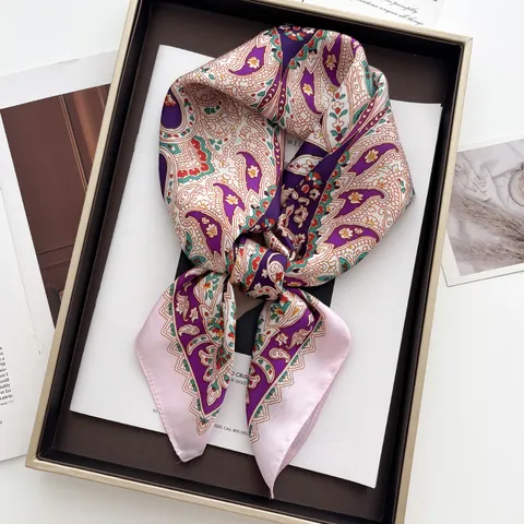 Pañuelo Cuadrado de Satén con Estampado Floral de Cachemira Vintage para Mujer Elegante Bufanda de Cuello con Tacto de Seda Pañuelo de Cabeza de Moda Accesorio de Bolso Pañuelo de Lujo