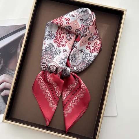 Pañuelo Cuadrado Elegante para Mujer con Estampado Paisley Satén Símil Seda Bufanda para Cabeza y Cuello Accesorio