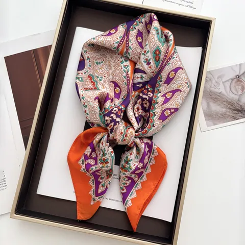 Vintage Paisley Floral Print Satin Square Scarf For Women Elegant Silk Like Neck Scarf Fashion Headscarf Bag Accessory Luxury Handkerchief