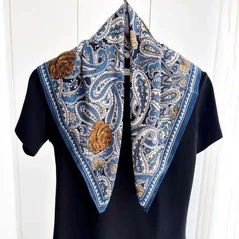Vintage Paisley Polka Dot Square Scarf Cotton Linen Blend Breathable Neck Kerchief Head Wrap For Women Elegant Large Shawl