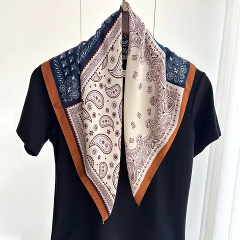 Vintage Paisley Polka Dot Square Scarf Cotton Linen Blend Breathable Neck Kerchief Head Wrap For Women Elegant Large Shawl