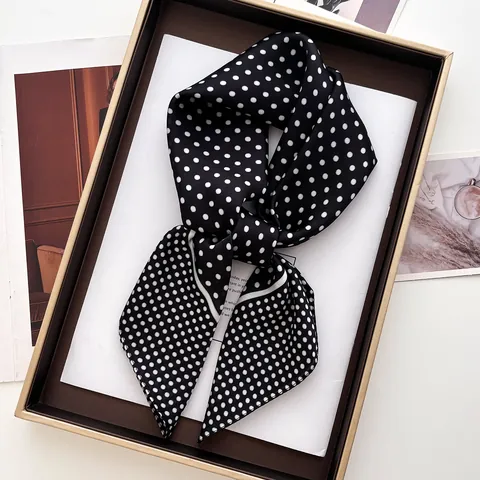 Elegante Foulard Quadrato in Raso a Pois per Donna Vintage con Stampa Paisley Simil Seta Fazzoletto da Collo Accessorio di Moda