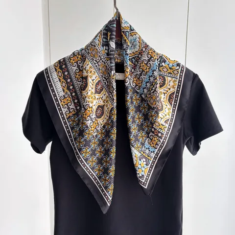 Vintage Geometric Pattern Square Scarf Elegant Satin Neck Scarf For Women Bohemian Floral Print Wrap Fashion Accessories