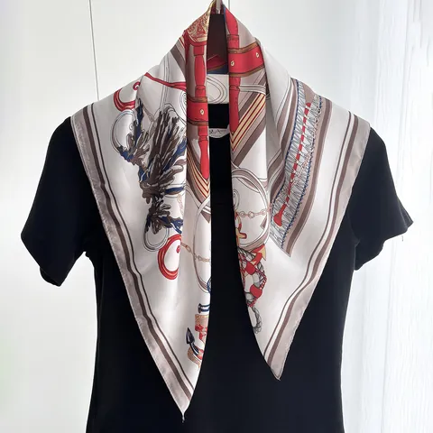 Vintage Nautical Theme Satin Square Scarf For Women Retro Anchor Chain Printed Hair Scarf Silk Like Neck Wrap Foulard