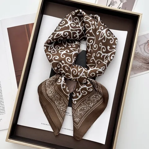 Women Elegant Paisley Floral Print Satin Square Scarf Fashion Polyester Silk Feel Head Neck Hair Scarf Wrap Accessory