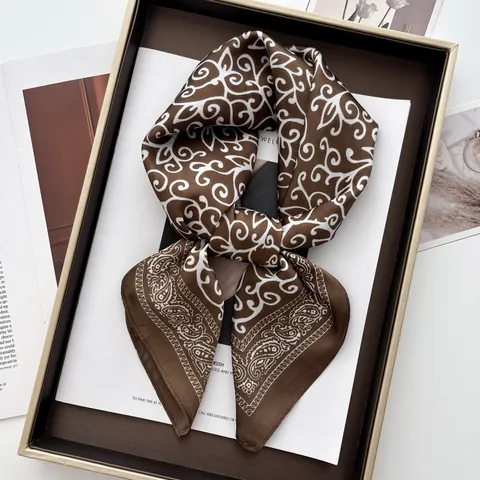 Women Elegant Paisley Floral Print Satin Square Scarf Fashion Polyester Silk Feel Head Neck Hair Scarf Wrap Accessory