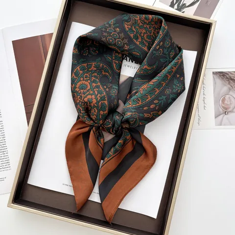 Pañuelo Cuadrado de Satén Con Estampado Floral de Paisley Vintage para Mujer Bandana Elegante y Ligera