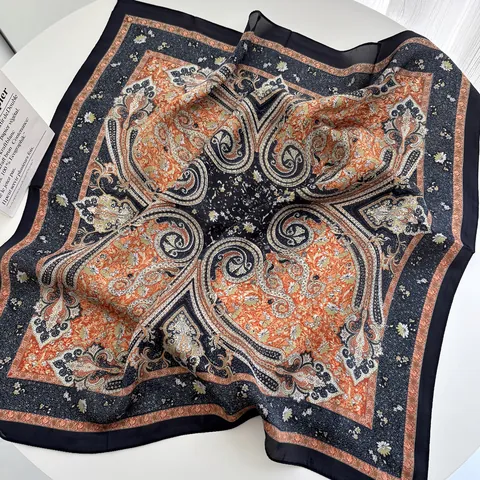 Vintage Paisley Blumenmuster Satin Viereckiges Tuch Damen Böhmischen Stil Mode Halstuch Haarzubehör Kopftuch