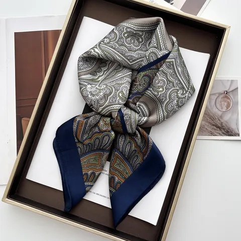 Vintage Paisley Print Satin Square Scarf For Women Retro Bohemian Style Decorative Neck Scarf Hair Head Bandana Spring Wrap