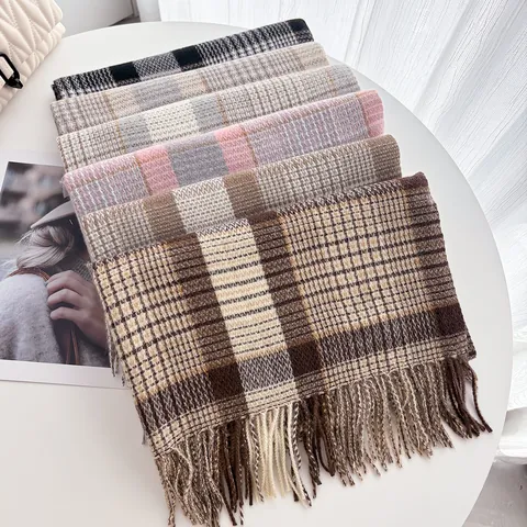 Fashion Plaid Warm Scarf With Tassels Soft Cashmere Like Polyester Shawl For Women Men Casual Autumn Winter Neck Warmer Wrap
