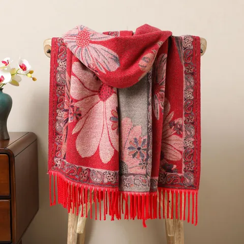 Vintage Ethnic Bohemian Floral Paisley Tassel Scarf Shawl For Women Winter Warm Large Core-Spun Yarn Knit Wrap Scarf