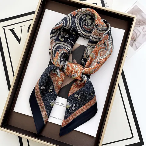 Vintage Paisley Blumenmuster Satin Viereckiges Tuch Damen Böhmischen Stil Mode Halstuch Haarzubehör Kopftuch