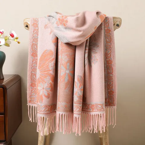 Vintage Ethnic Bohemian Floral Paisley Tassel Scarf Shawl For Women Winter Warm Large Core-Spun Yarn Knit Wrap Scarf