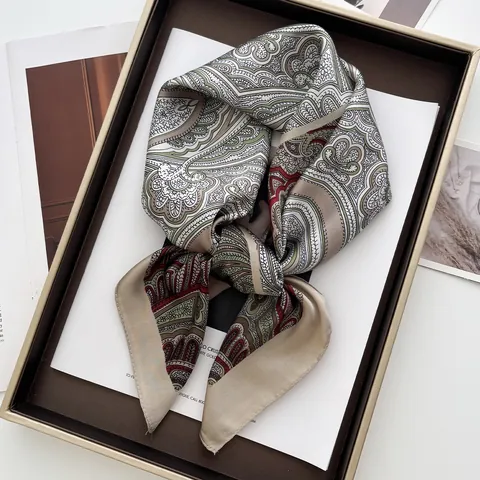 Vintage Paisley Print Satin Square Scarf For Women Retro Bohemian Style Decorative Neck Scarf Hair Head Bandana Spring Wrap