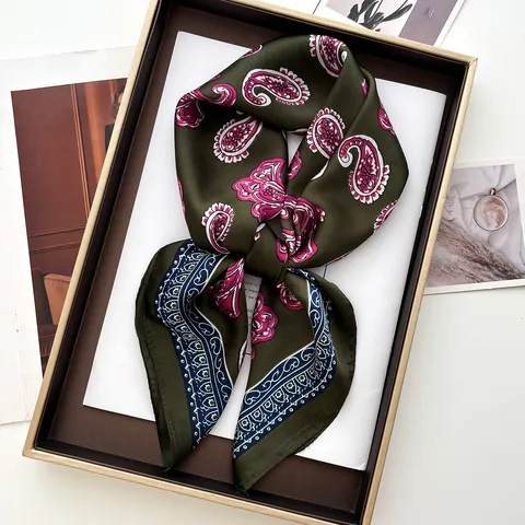 Vintage Satin Viereckiges Tuch Für Damen Paisley Blumen Leopard Punktmuster Druck Elegant Halstuch Kopftuch Mode Accessoire Schal