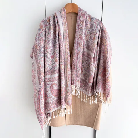 Vintage Paisley Shawl For Women Large Pashmina Scarf With Tassels Polyester Warm Wrap For Winter Fall Ethnic Style Gift
