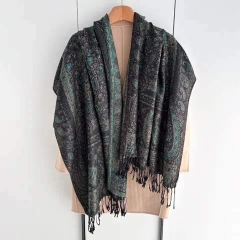 Vintage Paisley Shawl For Women Large Pashmina Scarf With Tassels Polyester Warm Wrap For Winter Fall Ethnic Style Gift
