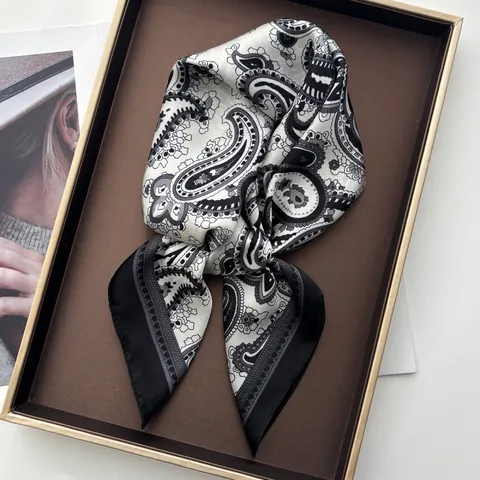Vintage Paisley Print Satin Viereckiges Halstuch Für Damen Britischer Stil Elegantes Kopftuch Halstuch Modeaccessoires