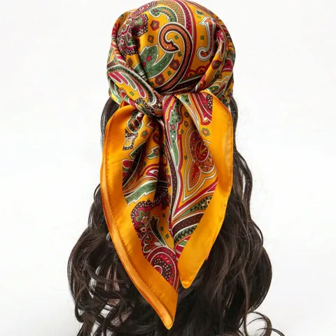 French Vintage Satin Square Scarf Women Paisley Pattern Elegant Headscarf Versatile Neckerchief Fashion Hair Bandana Accessory