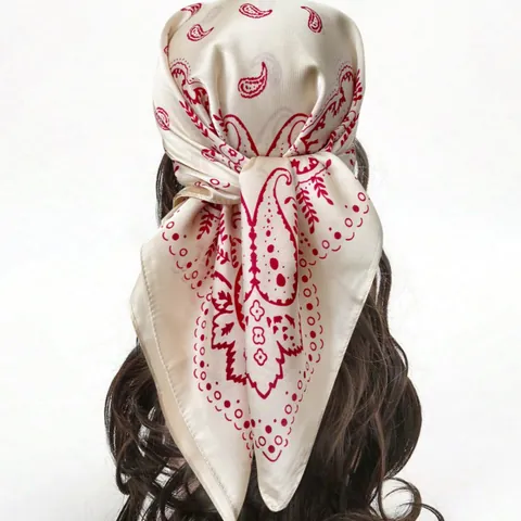 Women's Elegant Satin Square Scarf Vintage Paisley Equestrian Print Head Scarf Hair Band Neck Scarf For Daily Decoration