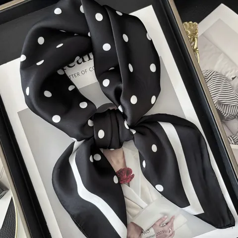 Foulard Quadrato in Satin a Pois Vintage per Donna Foulard di Seta per Capelli Sciarpa al Collo Avvolgere per Viaggio Ufficio