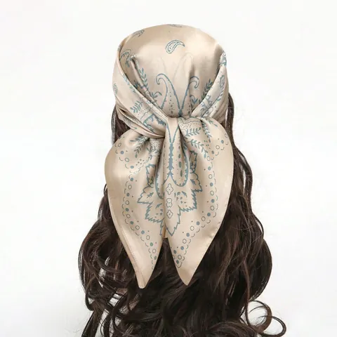 Women's Elegant Satin Square Scarf Vintage Paisley Equestrian Print Head Scarf Hair Band Neck Scarf For Daily Decoration