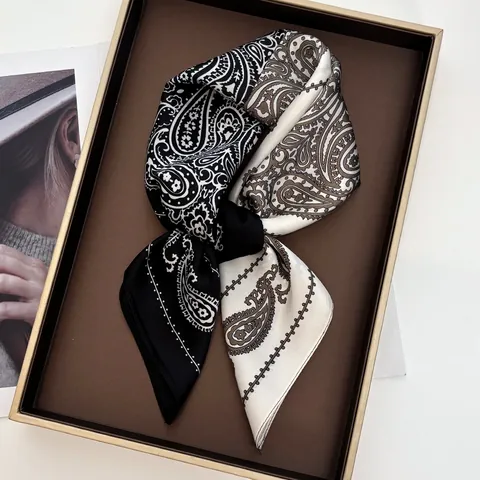 Foulard Quadrato da Donna in Poliestere Satinato con Stampa Paisley Retrò Patchwork Foulard Collo Testa Elegante Accessorio Moda
