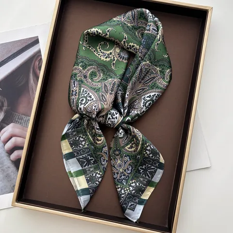 Vintage Paisley Gedrukt Satijn Vierkante Sjaal Boheems Halstuch Hoofdband Voor Vrouwen Mode Haaraccessoires Elegantie