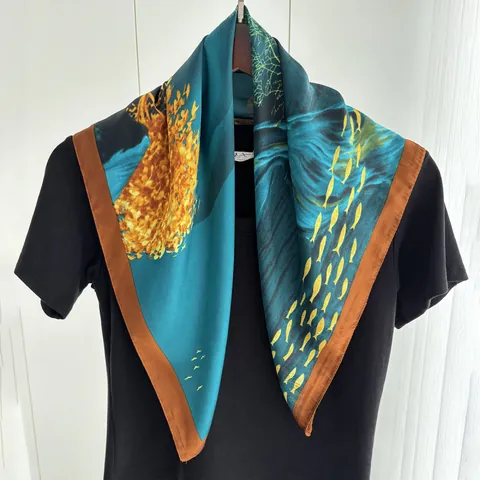 Artistic Oil Painting Satin Square Scarf For Women Vintage Deer Tree Print Neck Scarf Elegant Decorative Head Scarf Shawl