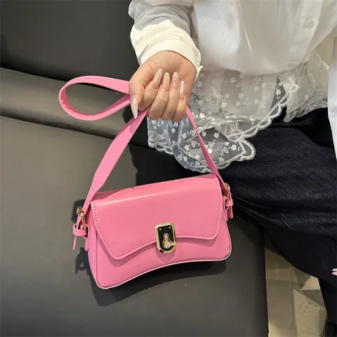 Damen Elegant PU Leder Achseltasche Vintage Einfache Einfarbige Umhängetasche Mit Metallsperre Süße Mini Quadratische Geldbörse