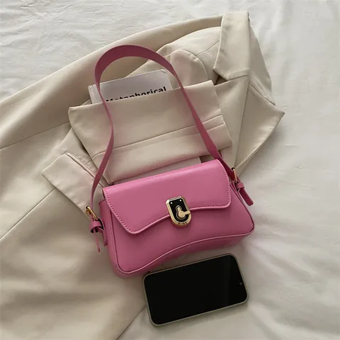Damen Elegant PU Leder Achseltasche Vintage Einfache Einfarbige Umhängetasche Mit Metallsperre Süße Mini Quadratische Geldbörse