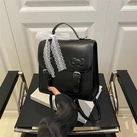 Mini Zaino da Donna in Pelle PU Con Fiocco in Pizzo Kawaii Borsa per Ragazze Zainetto Casual Piccolo Argento Nero Rosa