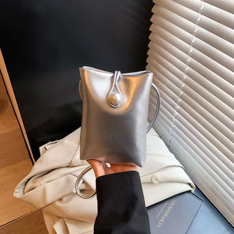 Mini Borsa a Tracolla per Cellulare in Pelle PU Stile Francese Con Fibbia in Perla Artificial Elegante Piccola Borsa a Spalla Donna