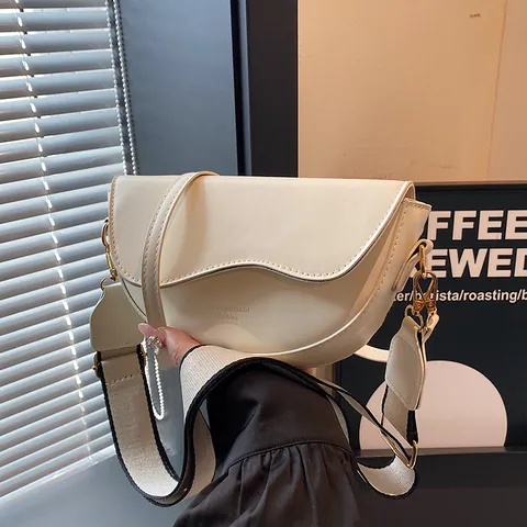 Bolso de Silla para Mujer Vintage de Cuero PU Gran Capacidad Color Sólido Bolso de Hombro Con Correa Ancha Bandolera Simple