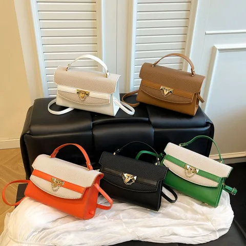 Borsa A Tracolla Da Donna Pelle PU Trama Intrecciata Patchwork Designer Di Nicchia Borsetta Chiusura Metallica Catena Piccola Squadrata