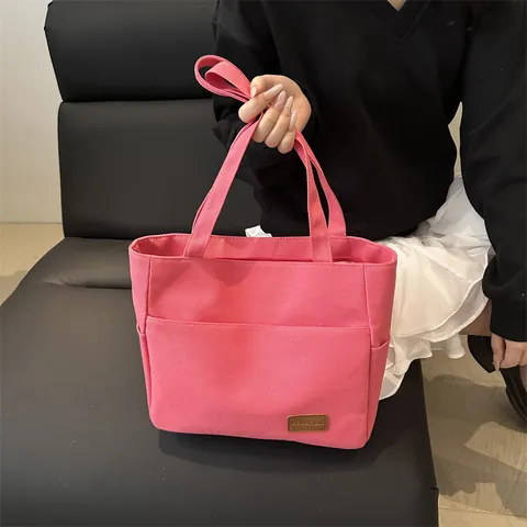 Borsa Tote in Tela da Donna Grande Capacità Casual Retrò Borsa a Tracolla Con Tasca Frontale Tasche Laterali per Pendolarismo