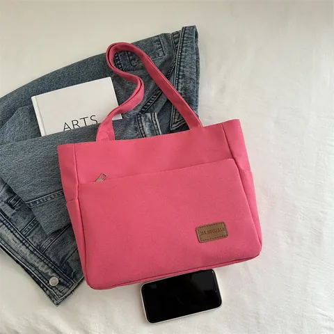 Borsa Tote in Tela da Donna Grande Capacità Casual Retrò Borsa a Tracolla Con Tasca Frontale Tasche Laterali per Pendolarismo